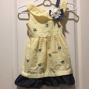 Rare Editions!girls embroider bumblebee seersucker sleeveless ruffle dress 4T/4